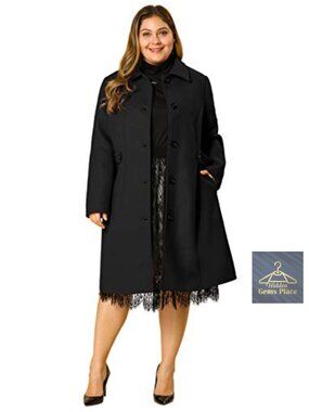 Plus Size Wool Pea Coat with Belt, Long Winter Coat for Women